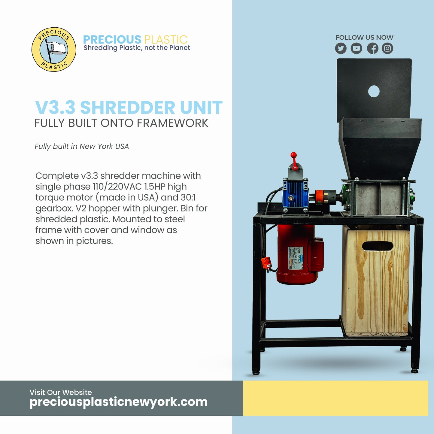 FULLY BUILT IN NEW YORK USA - V3.3 SHREDDER UNIT FULLY BUILT ONTO FRAMEWORK